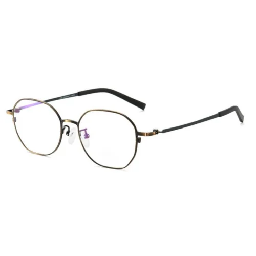 OpteLux OSZ082 titanium round glasses frames in black and gold finish