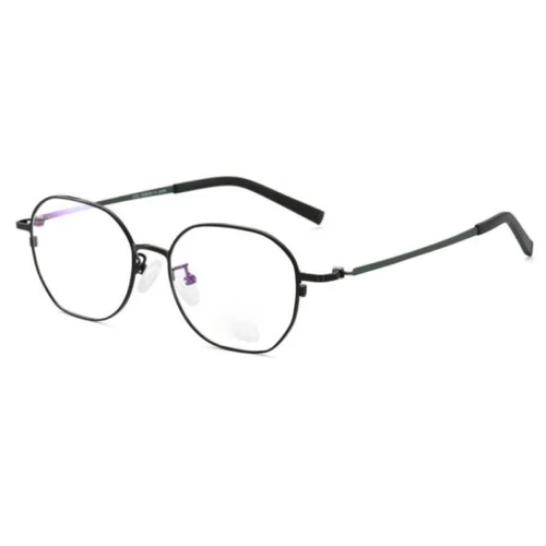 OpteLux OSZ082 titanium round glasses frames in black and green finish