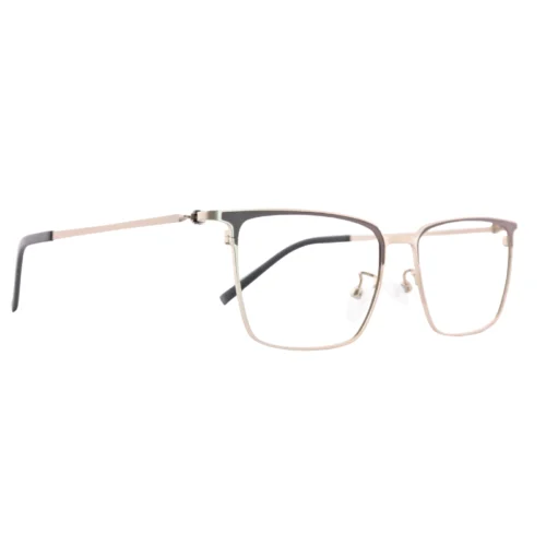 Angled view of OpteLux OSZ071 men’s titanium gold business square glasses – premium eyewear in gold finish.