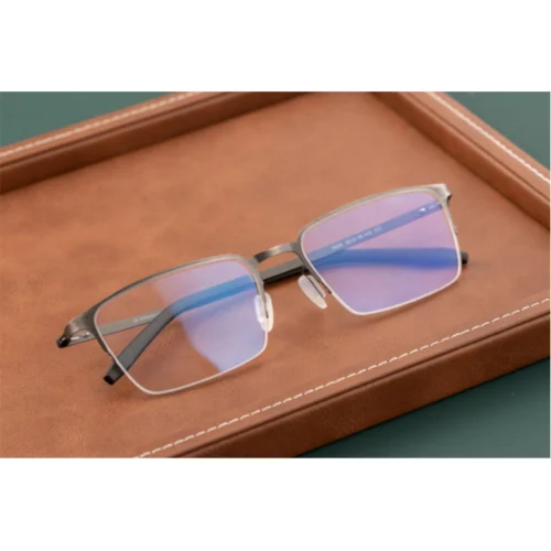 OpteLux OSZ968 gunmetal titanium business semi-rimless glasses – precision rectangular frame for professionals.