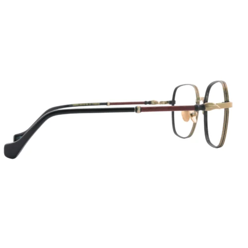 Side view of OpteLux OSZCN054 titanium wood retro glasses showing intricate temple design and business-class comfort.