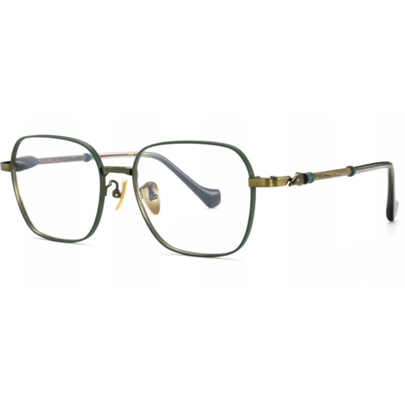 OpteLux OSZCN054 green wood retro glasses – titanium square frame with vintage-inspired luxury design.