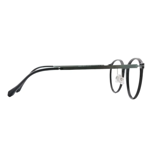 OpteLux OYH8403 titanium round glasses with slim brushed-metal temple, side view