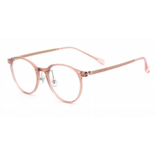 OpteLux OYH8403 titanium round glasses with translucent blush front and metal temples