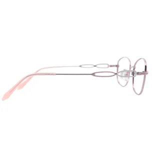 side view of OKA8118 rose gold titanium oval eyeglasses with pink temple tips
