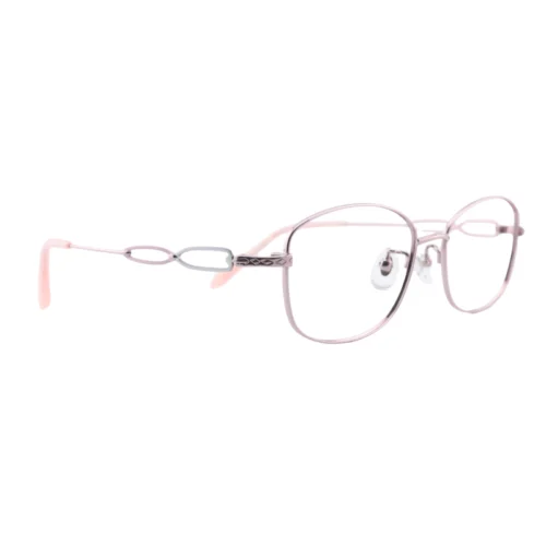 three quarter view OKA8118 rose gold titanium oval eyeglasses for women