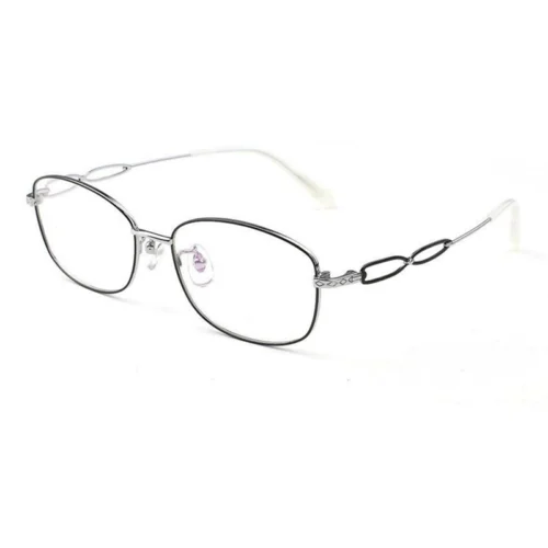 OKA8118 silver titanium oval eyeglasses with black accent temples