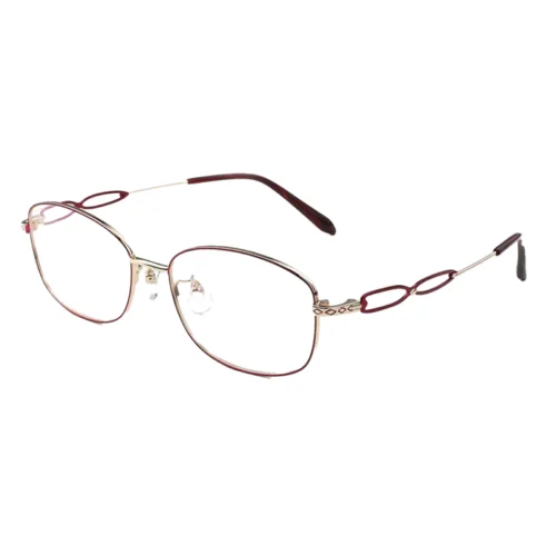 OKA8118 champagne gold titanium oval eyeglasses with burgundy temples