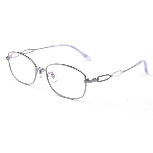OKA8118 silver lilac titanium oval eyeglasses with lavender temples