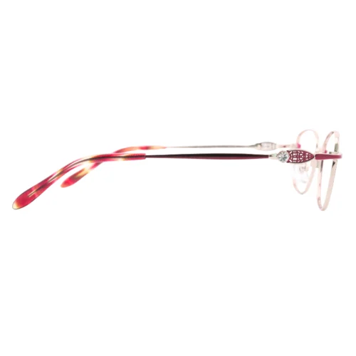 OpteLux OKA8172 round glasses side view with tortoiseshell temple and crystal detail
