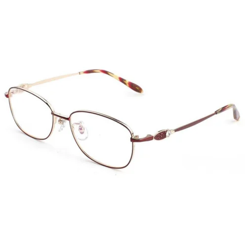 OpteLux OKA8172 round glasses with champagne front and deep burgundy temple tips
