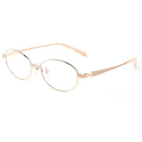Optelux OKA8201 round glasses frames in light gold with matching soft beige temple tips