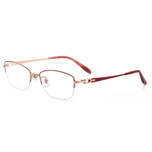 Optelux OKA8202 semi rimless glasses three-quarter view with streamlined top frame and sleek temples