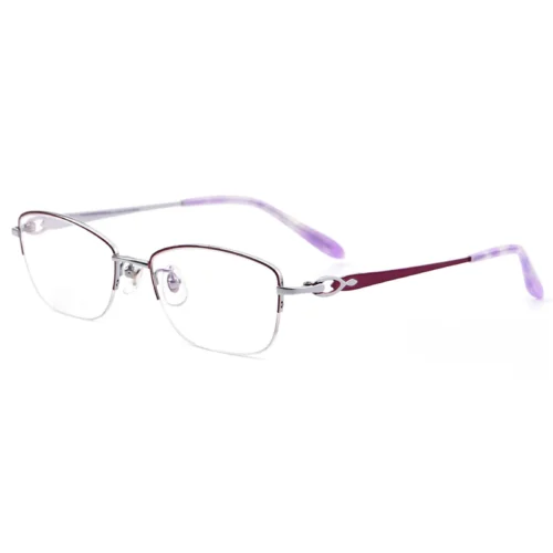 Optelux OKA8202 semi rimless glasses angled presentation with defined upper lens line and slender temples