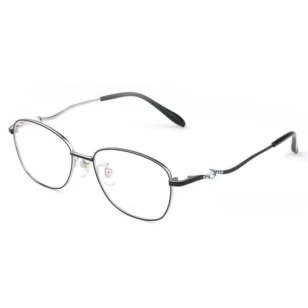 Optelux OKA8152 round glasses for women – dark metal frame with gemstone temple detail