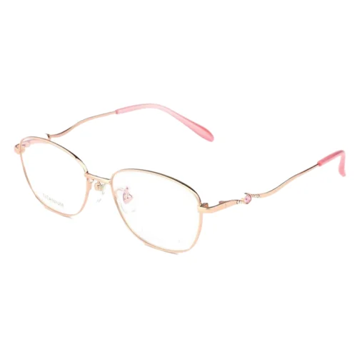 Optelux OKA8152 round glasses for women – champagne metal frame with gemstone temple detail
