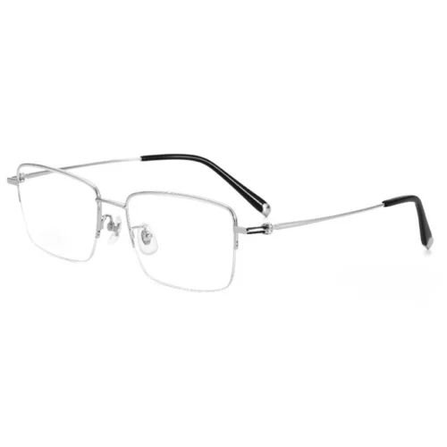 OpteLux OKA9245 titanium square glasses – silver frame three-quarter view