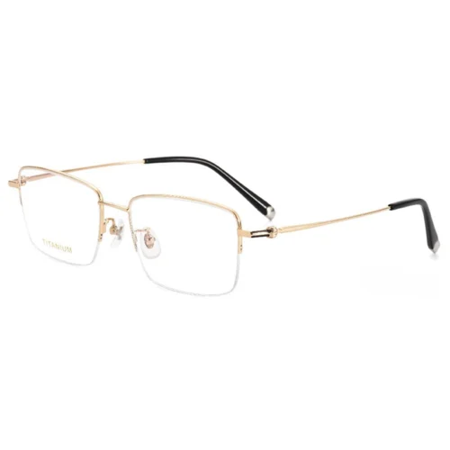 OpteLux OKA9245 titanium square glasses – champagne gold frame three-quarter view