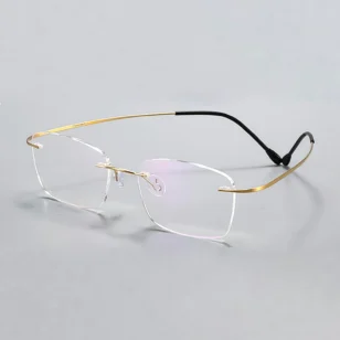 OpteLux ONC1602 rimless glasses – angled view in gold titanium