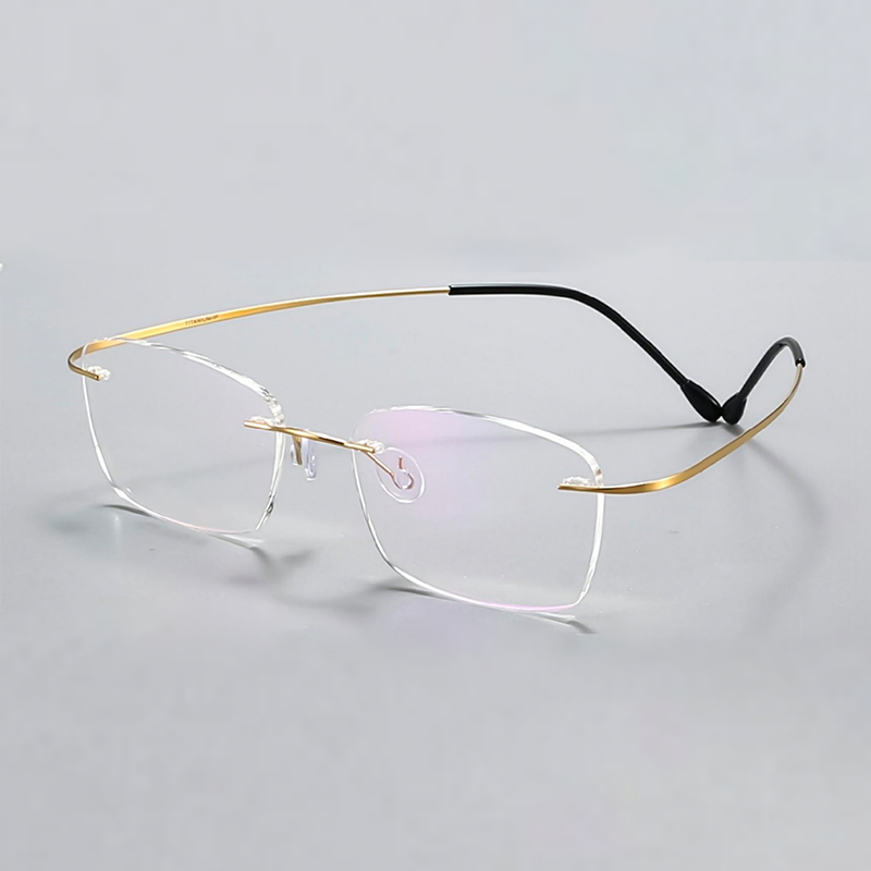 OpteLux ONC1602 rimless glasses – angled view in gold titanium