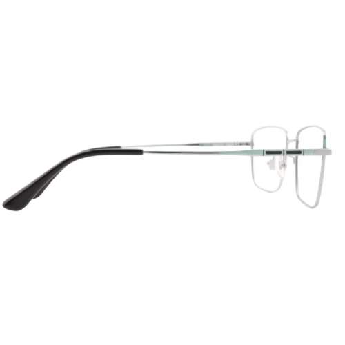 Optelux ONC6989 silver square frame glasses side view with dark temple tip