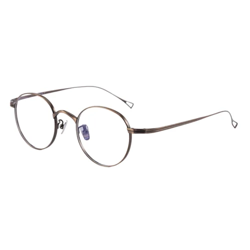 OpteLux ONC129 titanium round eyeglasses angled view in warm metallic finish