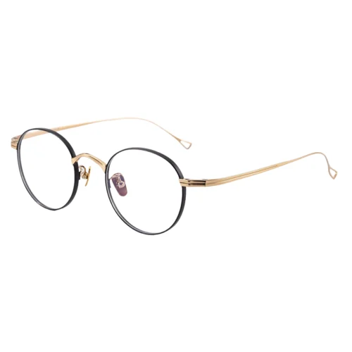 OpteLux ONC129 titanium round eyeglasses with dark front and contrasting metallic temples