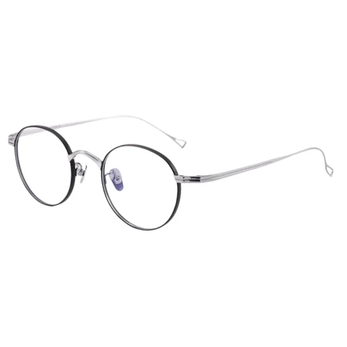 OpteLux ONC129 titanium round eyeglasses with dark front and cool metallic temples