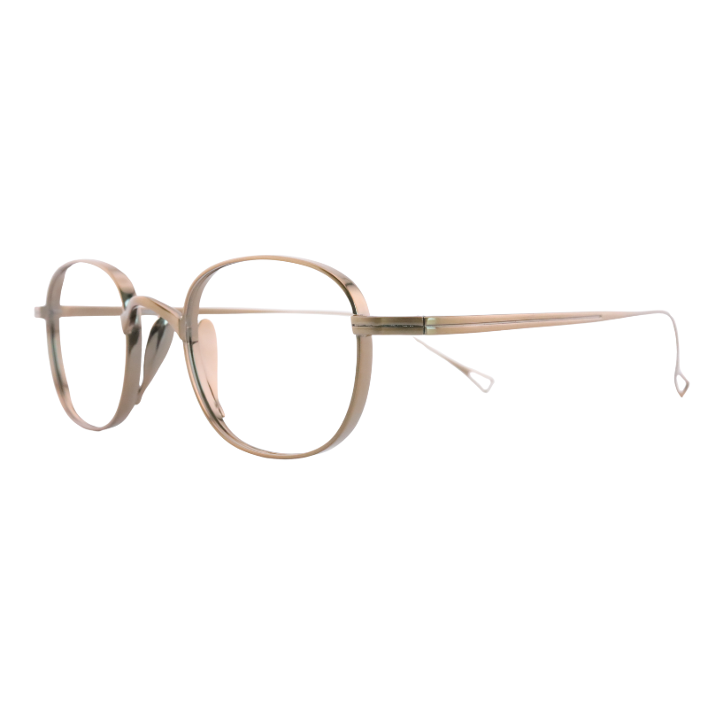 Angled view of OpteLux ONC119 light metallic round eyeglasses