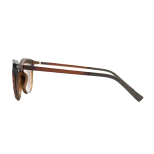 Side view of OpteLux OJO196 classic clip-on sunglasses with tortoise front and brown temples