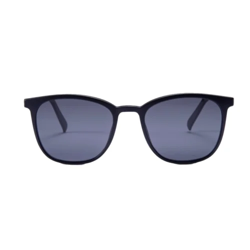 OpteLux OJO196 classic clip-on sunglasses with matte black frame and grey lenses – front view