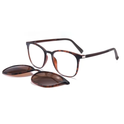 OpteLux OJO196 classic clip-on sunglasses set with tortoise optical frame and detachable brown sun clips