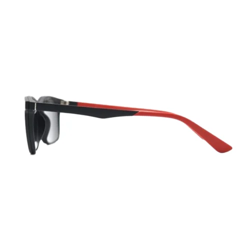 Side view of Clip-On Aviator Sunglasses OJO1914 with black front and red temples