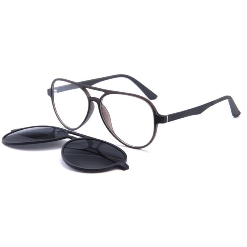 Clip-On Aviator Sunglasses OJO1914 with grey optical frame and detached black sun clips