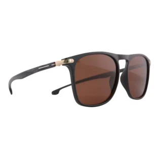 Polarized Browline Sunglasses OJO828 in black with brown lenses and gold temple detail – angled view