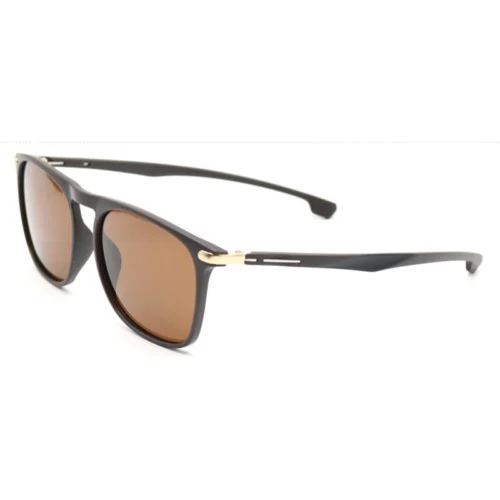 Polarized Browline Sunglasses OJO828 side view with black frame, brown lenses and gold hinge detail
