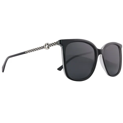 Angled view of OpteLux OJO7813 women’s browline sunglasses – luxury detailing in black and silver