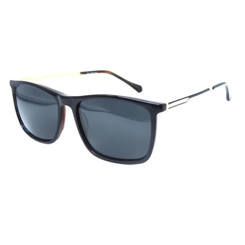 OJO7811 square sunglasses — black front, metallic temples with inset link, dark lenses