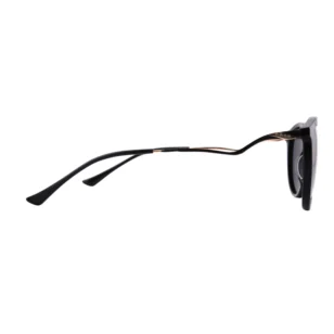 Side view of OpteLux OJO7804 oval sunglasses with sleek black frame and gold accents.