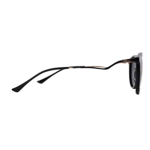Side view of OpteLux OJO7804 oval sunglasses with sleek black frame and gold accents.