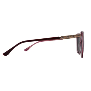 Side profile of red OpteLux OJO7831 polarized cat eye sunglasses with gold engraved temples.