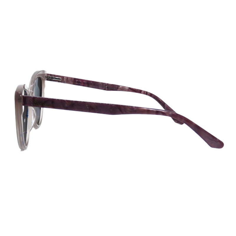 OpteLux OJO6951 cat-eye sunglasses temple close-up in plum marbled finish