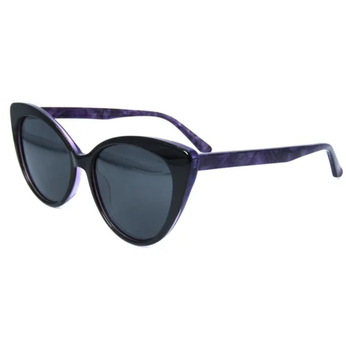 OpteLux OJO6951 cat-eye sunglasses dark front with purple-marl temples three-quarter view