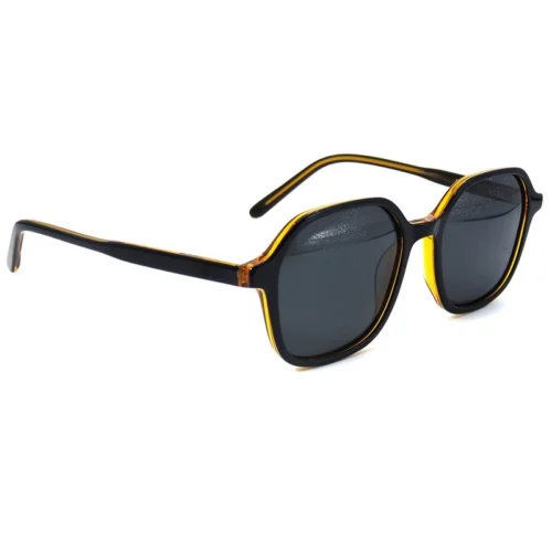 OpteLux OJO6961 vintage sunglasses – black front with honey-amber edge and gray lenses