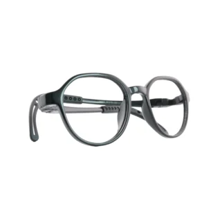 Side view of OpteLux OLB7203 black kids’ browline glasses with silicone arms