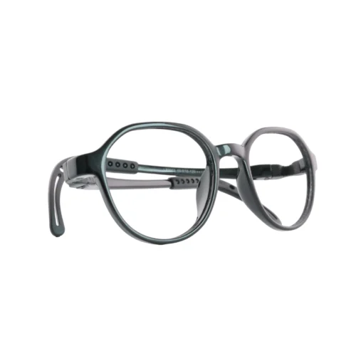 Side view of OpteLux OLB7203 black kids’ browline glasses with silicone arms
