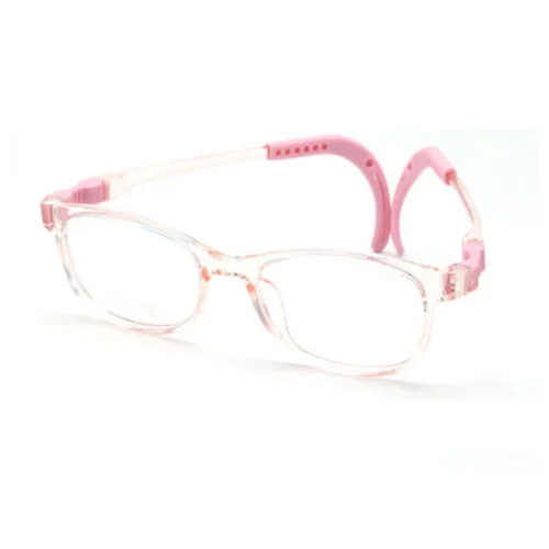Transparent pink OpteLux OLB7207 kids’ eyeglasses with pink silicone arms
