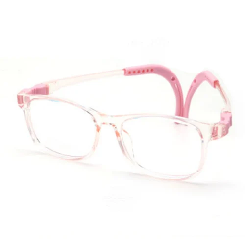 Transparent pink OLB7208 flexible kids glasses frames, pastel finish.