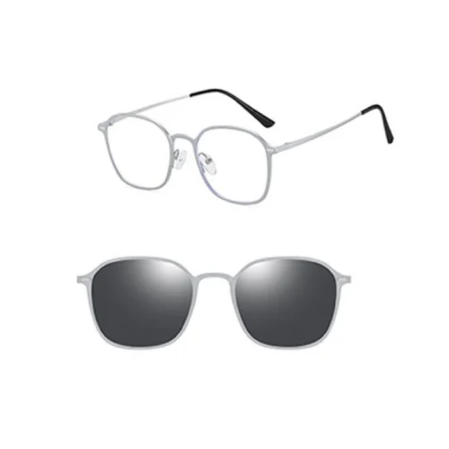 Matte silver frame + dark gray polarized magnetic clip-on lenses | OGD7033