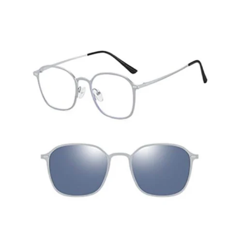 Matte silver frame + ice blue polarized magnetic clip-on lenses | OGD7033